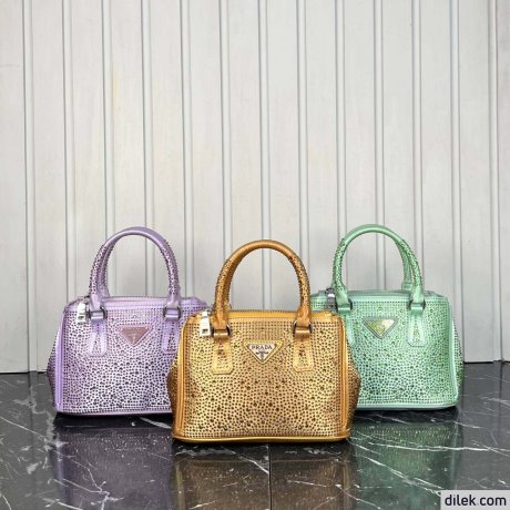 Prada Galleria Satin Small Bag With Crystals