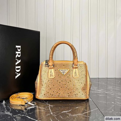 Prada Galleria Satin Small Bag With Crystals