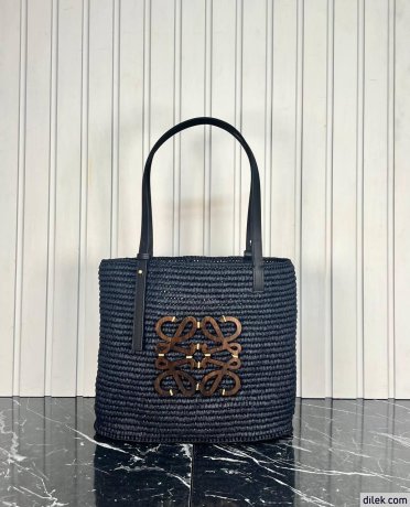 Loewe Small Square Basket Bag In Raffia and Calfskin
