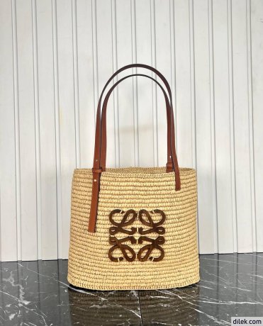 Loewe Small Square Basket Bag In Raffia and Calfskin