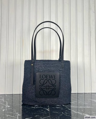 Loewe Small Square Basket Bag In Raffia and Calfskin