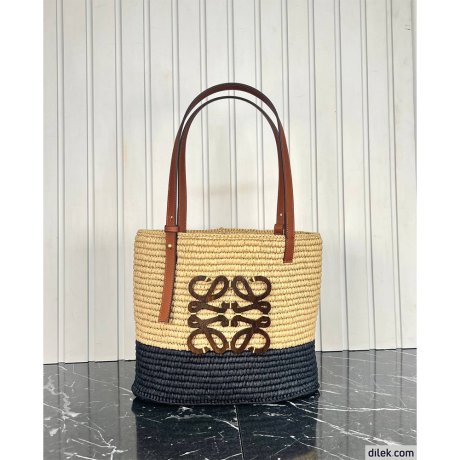 Loewe Small Square Basket Bag In Raffia and Calfskin