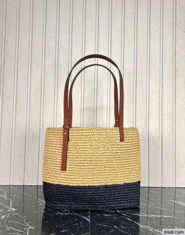 Loewe Small Square Basket Bag In Raffia and Calfskin