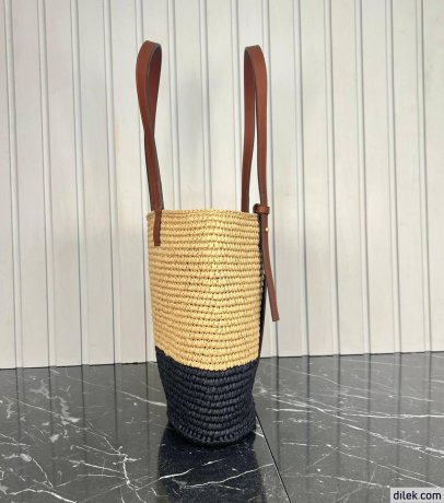 Loewe Small Square Basket Bag In Raffia and Calfskin