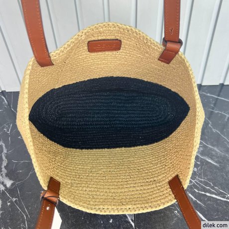 Loewe Small Square Basket Bag In Raffia and Calfskin