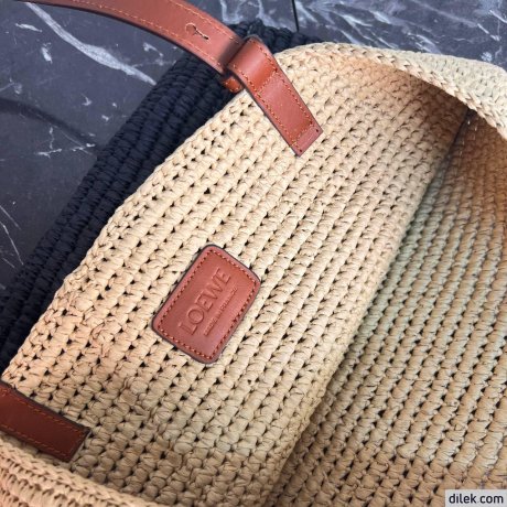 Loewe Small Square Basket Bag In Raffia and Calfskin