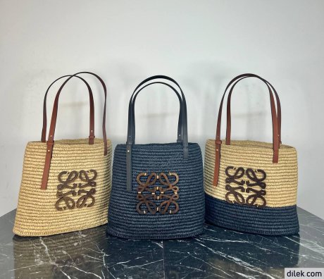 Loewe Small Square Basket Bag In Raffia and Calfskin