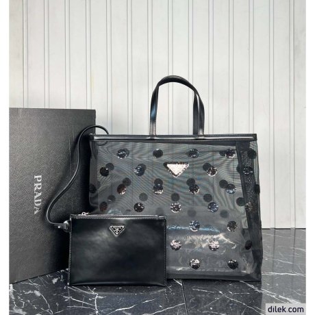 Prada Polka-dot Mesh Tote Bag