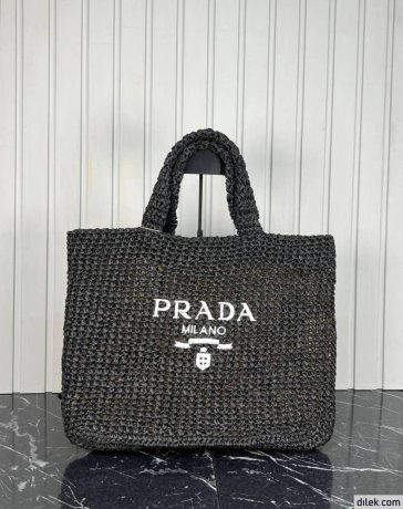 Prada Small Raffia Tote Bag
