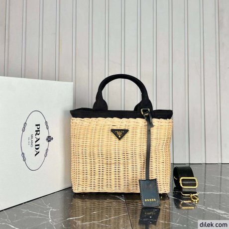 Prada Wicker and Canvas Tote bag
