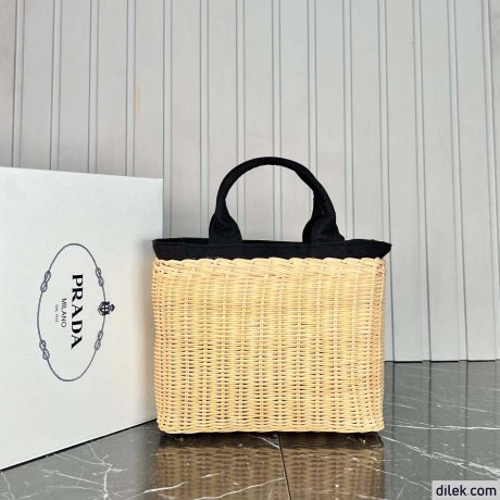 Prada Wicker and Canvas Tote bag