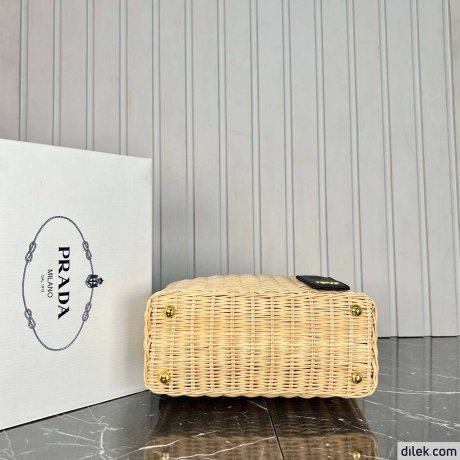 Prada Wicker and Canvas Tote bag