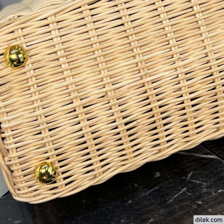 Prada Wicker and Canvas Tote bag