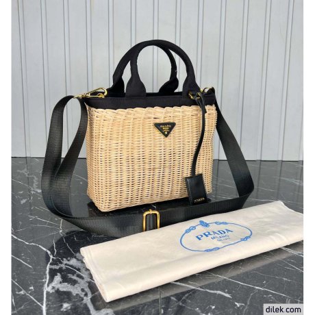 Prada Wicker and Canvas Tote bag