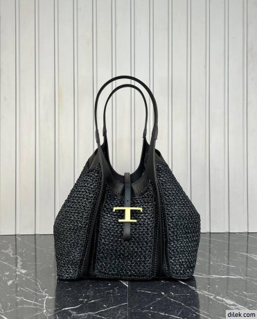 Tod's Timeless Shopping Bag in Raffia and Leather Medium