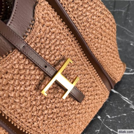 Tod's Timeless Shopping Bag in Raffia and Leather Medium