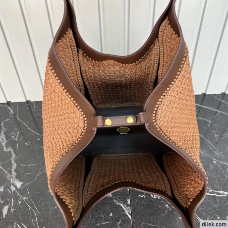 Tod's Timeless Shopping Bag in Raffia and Leather Medium