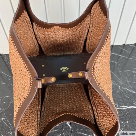 Tod's Timeless Shopping Bag in Raffia and Leather Medium