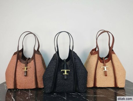 Tod's Timeless Shopping Bag in Raffia and Leather Medium