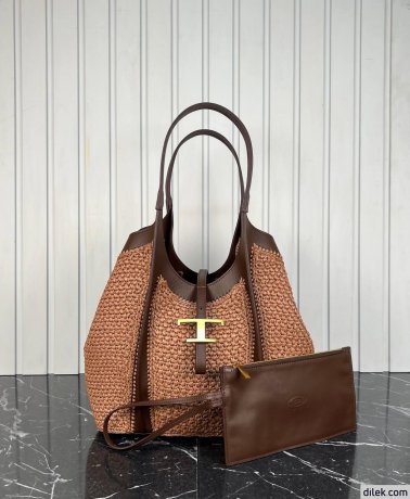 Tod's Timeless Shopping Bag in Raffia and Leather Medium