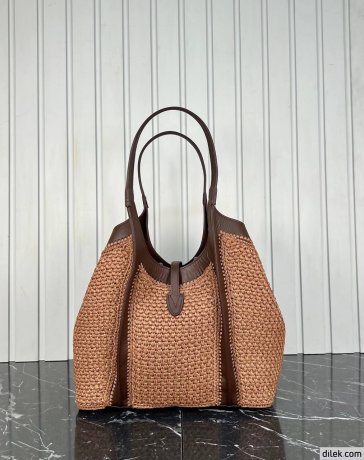 Tod's Timeless Shopping Bag in Raffia and Leather Medium