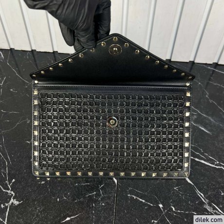 Valentino Garavani Rockstud Raffia Clutch Bag