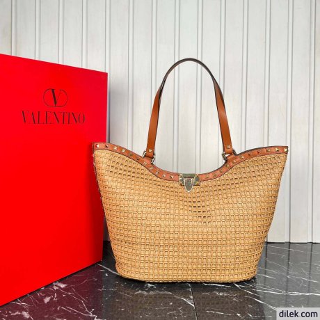 Valentino Garavani Woven Raffia Shopping Bag