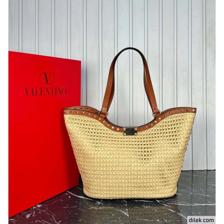 Valentino Garavani Woven Raffia Shopping Bag